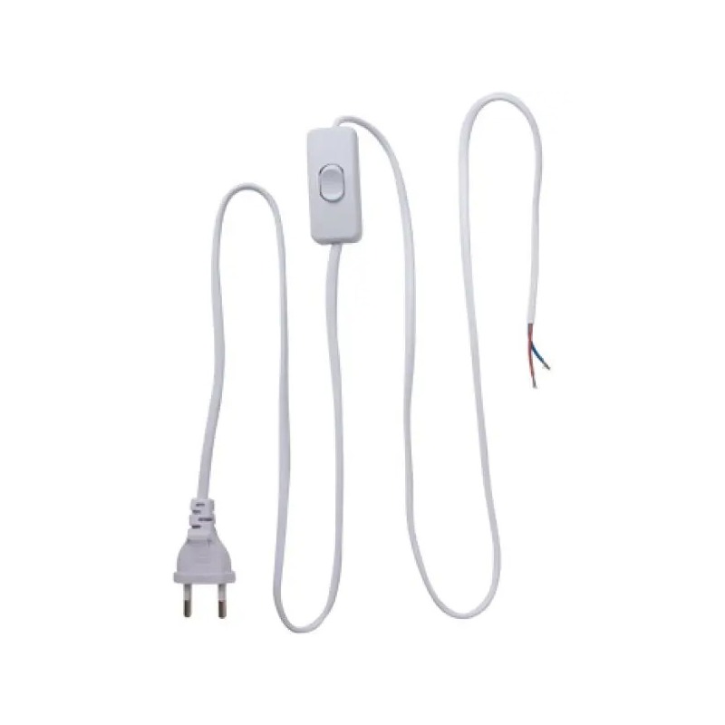 Шнур с вилкой и переключателем e.wire.switch/plug.white, белый, 2x0.75, 1,5м