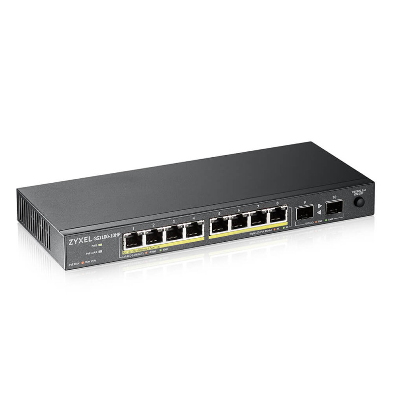 Неуправляемый PoE-коммутатор ZyXEL GS1100-10HP (GS1100-10HP-EU0101F) с 8 портами PoE