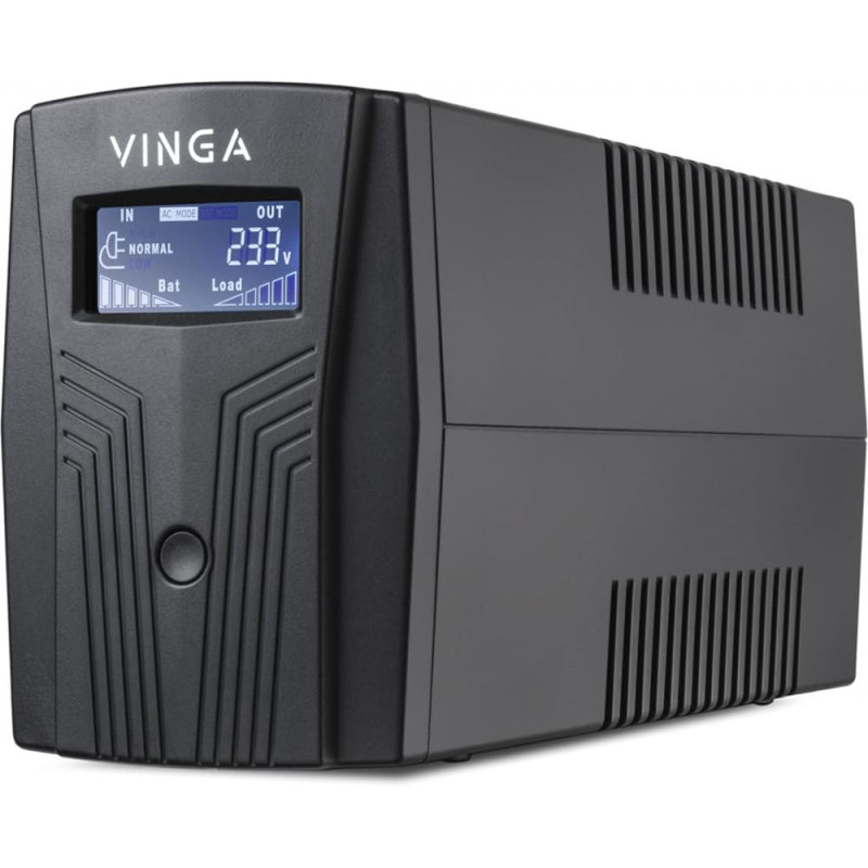 Источник бесперебойного питания Vinga VPC-800P 800ВА/480 Вт с LCD-дисплеем в пластиковом корпусе.