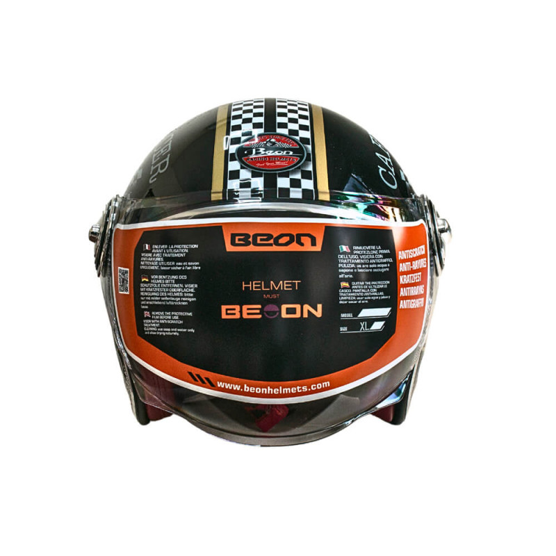 Мотошлем открытый Beon B-108A ABS MOTO SHINY BLACK/GOLD (глянец черный/золотой), размер XXL