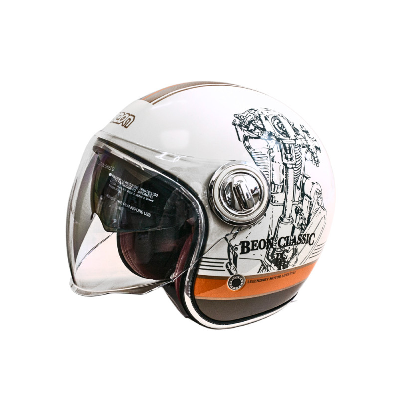 Мотошлем открытый Beon B-108A ABS 203 SHINY CREAM/ORANGE (глянец кремовый/оранжевый), размер XXL