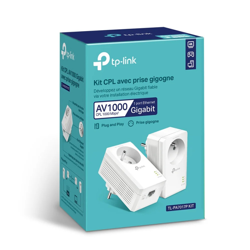Комплект адаптеров TP-Link Powerline TL-PA7017P KIT со встроенной розеткой