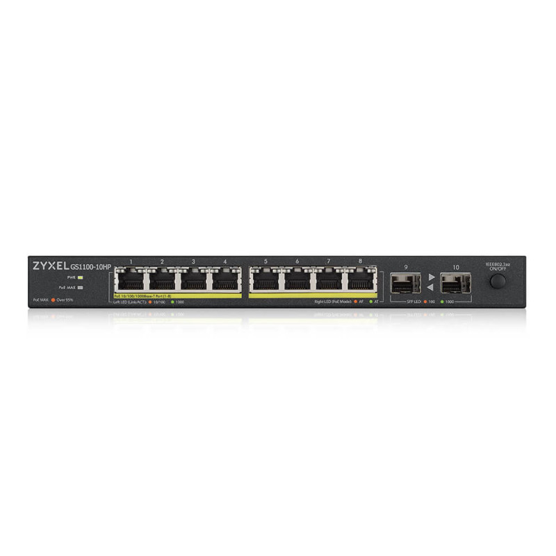 Неуправляемый PoE-коммутатор ZyXEL GS1100-10HP (GS1100-10HP-EU0101F) с 8 портами PoE