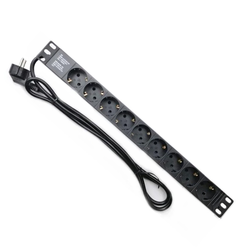 Сетевой фильтр CSV 1U 19" (WT-2261A-GER-9WAY) черный, 9 розеток без выключателя, длина кабеля 1.8м