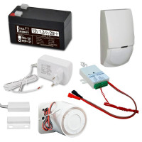 Комплект охранной GSM сигнализации с GSM-Лайкой, датчиком движения, герконом, сиреной, аккумулятором, блоком питания