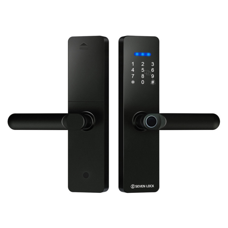 Умный дверной биометрический замок SEVEN LOCK SL-7740BF black (врезная часть 5050)