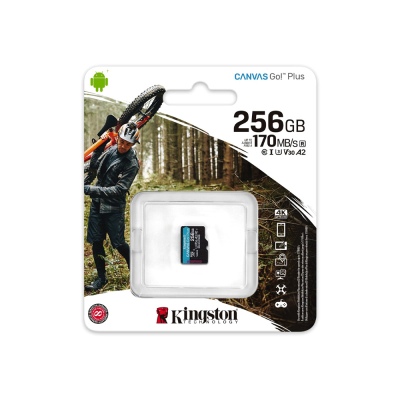 Карта памяти Kingston MicroSDXC 256GB Canvas Go! Plus Class 10 UHS-I U3 V30 A2 (SDCG3/256GBSP)