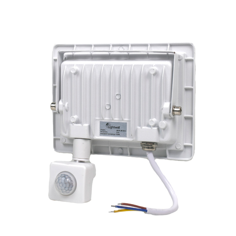 Комплект 5+5 светодиодных прожекторов Lightwell 50W с датчиком движения: 5 x LW-FL-W-50-S и 5 x LW-FL-B-50-S