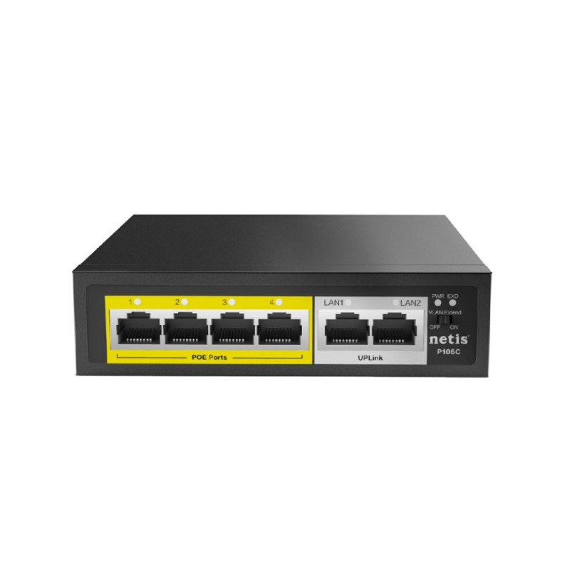 Неуправляемый 6-портовый PoE коммутатор Netis P106C с 4 портами PoE