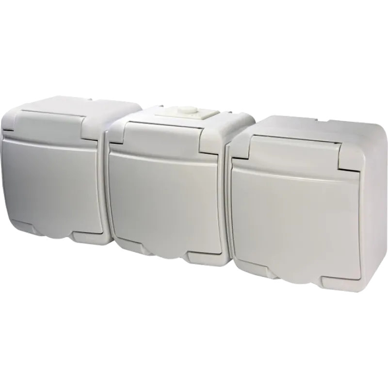 Hermetics ETI 4668023 Розетка 3-на с/к Schuko RHE-3s (белая/белая крышка, IP54)