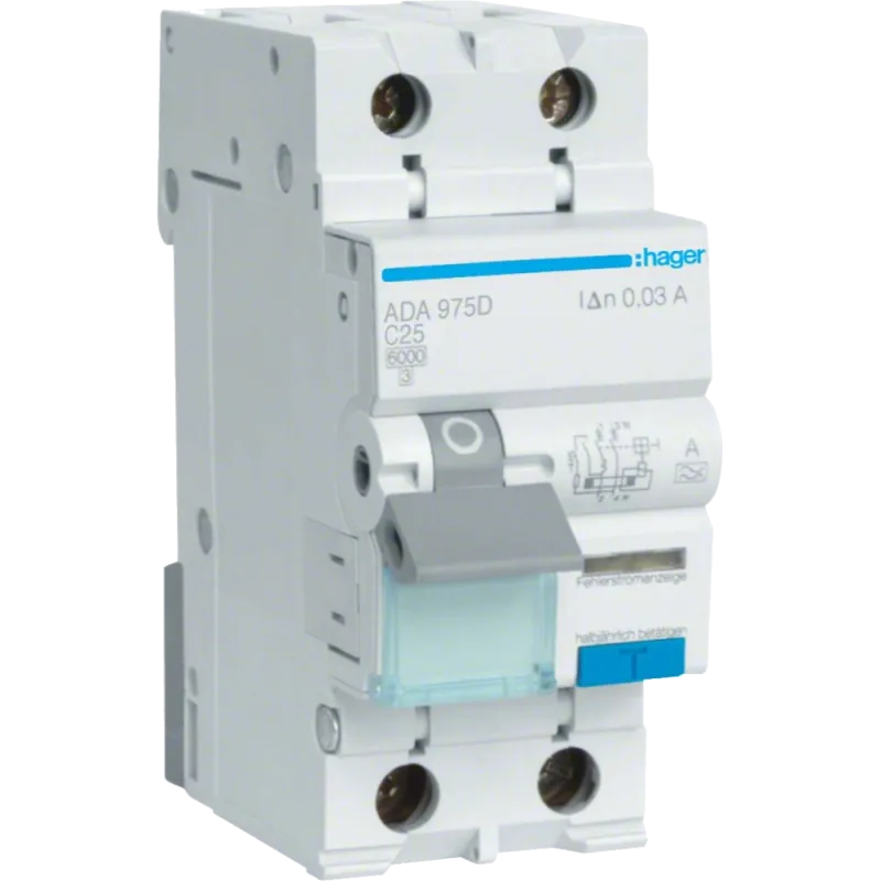 Hager ADA975D Дифавтомат 1P+N, 6kA, C-25A, 30mA, A