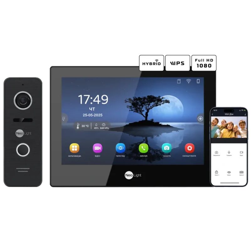 Neolight ALPHA Hybrid Black + PRIME FHD Black з кутком Комплект відеодомофону