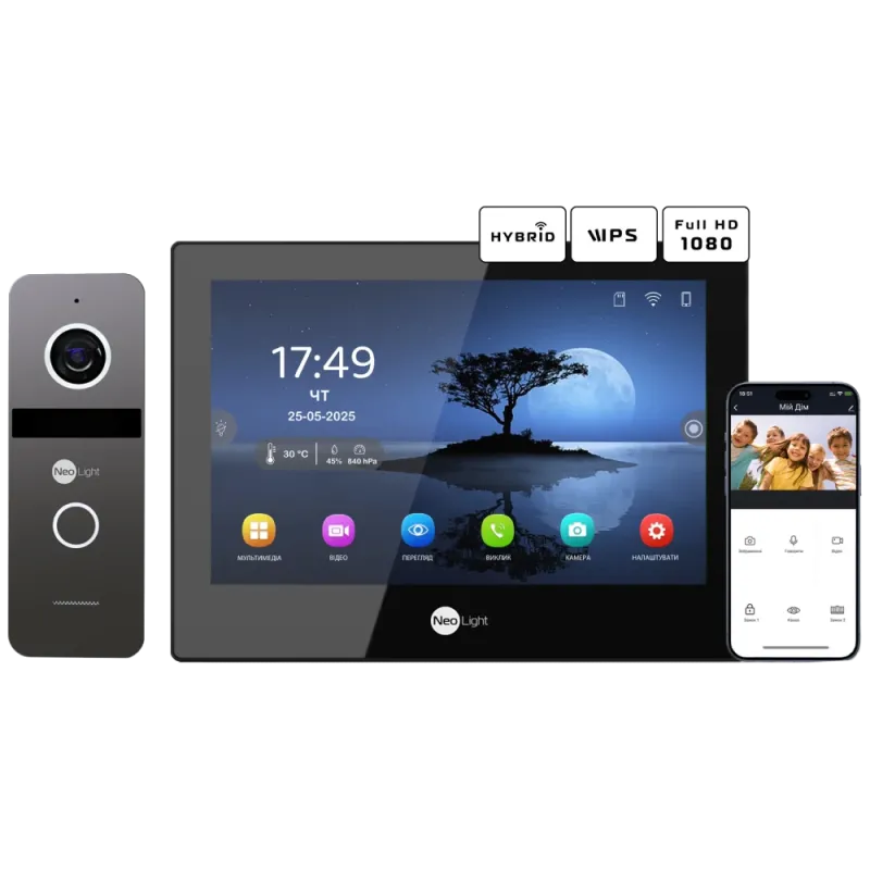 Neolight ALPHA Hybrid Black + SOLO IP Graphite с уголком, PoE адаптер для вызовной панели Комплект видеодомофона
