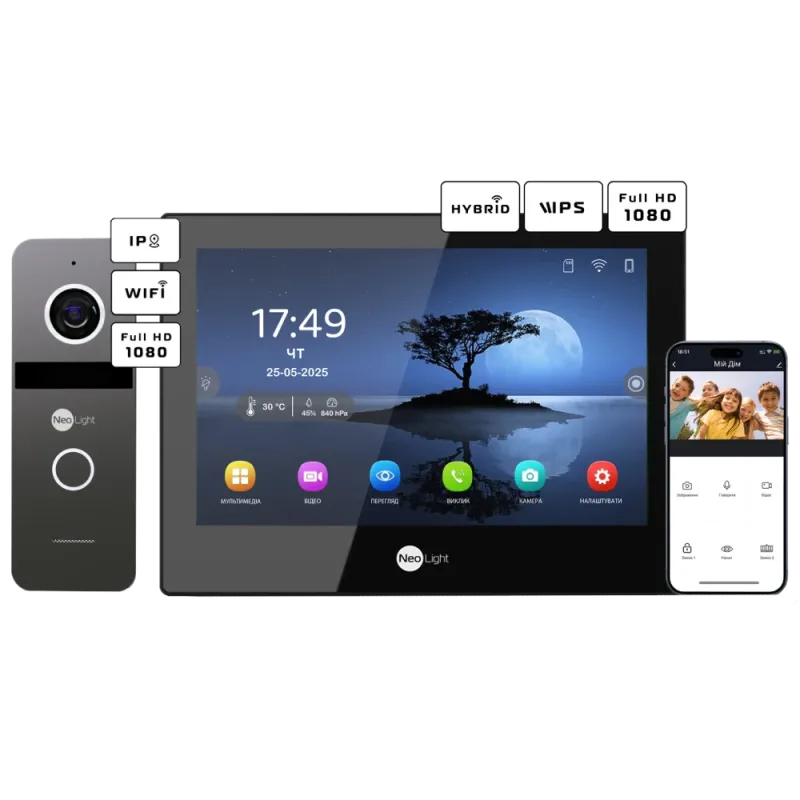 Neolight ALPHA Hybrid Black + SOLO IPW Graphite з кутком, PoE адаптер для панелі виклику Комплект відеодомофону