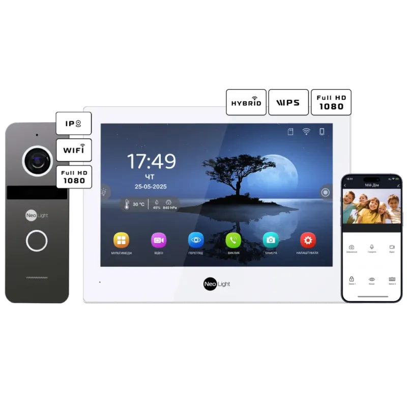 Neolight ALPHA Hybrid + SOLO IPW Graphite с уголком, PoE адаптер для вызовной панели Комплект видеодомофона