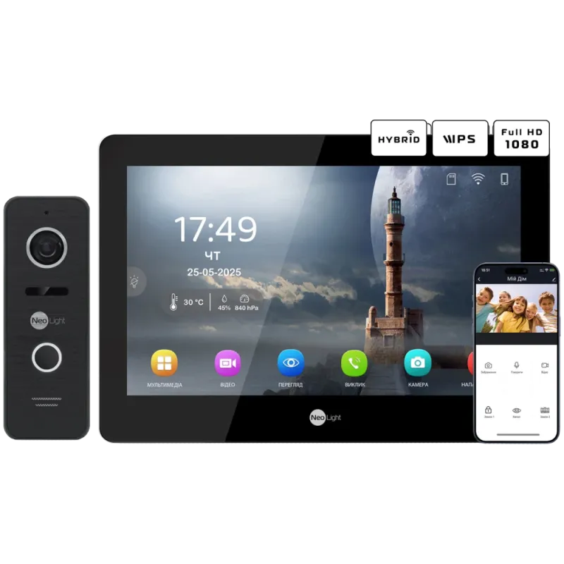 Neolight MEZZO Hybrid Black + PRIME FHD Black с уголком Комплект видеодомофона