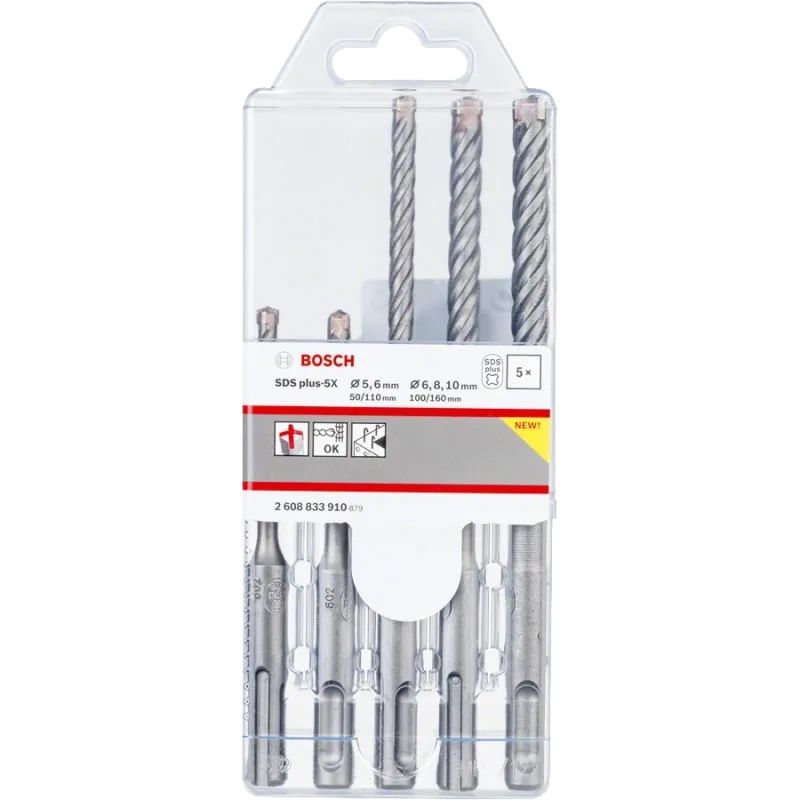 Bosch SDS plus-5X 5шт 5/6 x 110мм; 6/8/10 x 160мм Набор буров по бетону