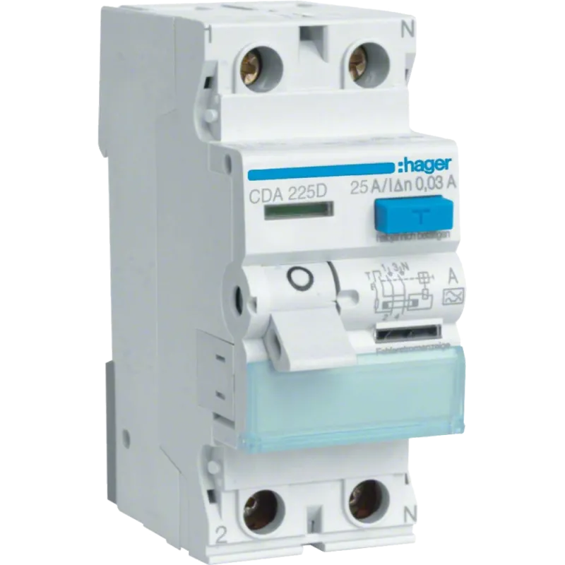 Hager CDA225D Диференціальне реле 2P, 6kA, 25A, 30mA, A