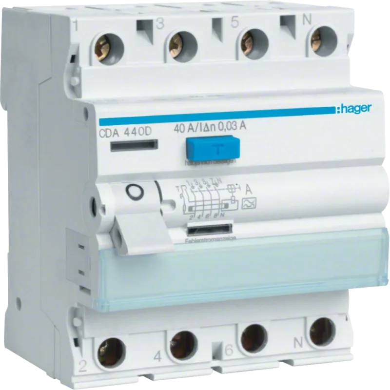Hager CDA463D Дифференциальное реле 4P, 6kA, 63A,30mA, A
