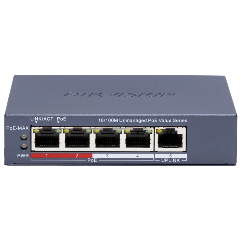 Hikvision DS-3E0105P-E/M(C) POE Комутатор 4 порти некерований