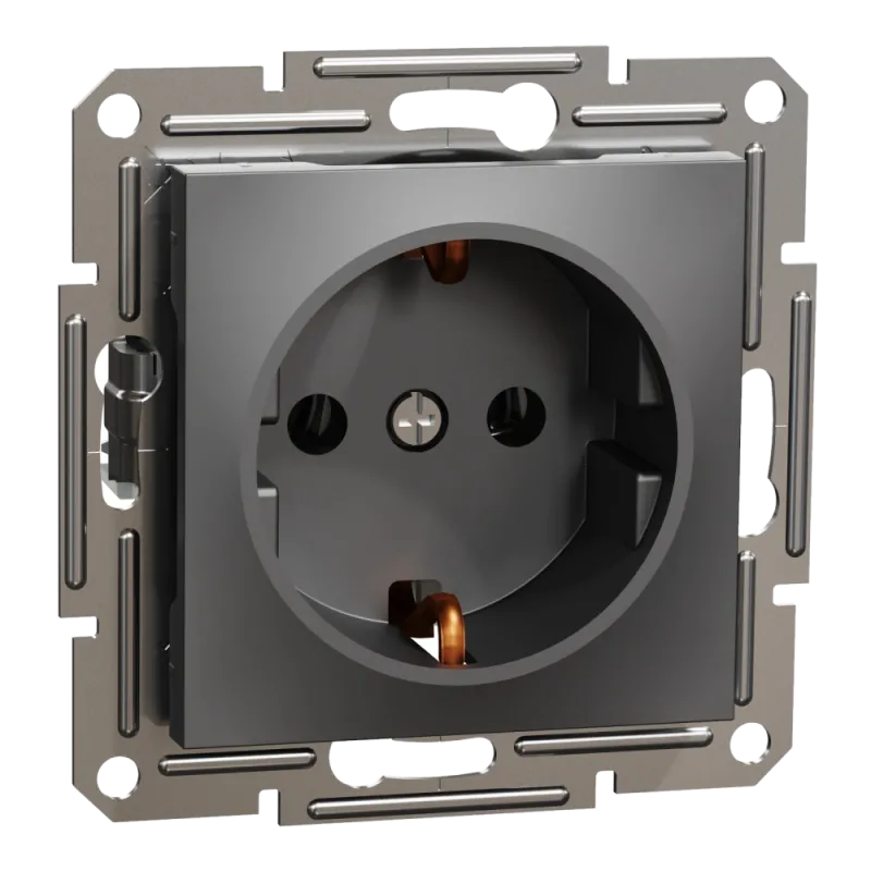 Schneider Electric EPH2900171 Asfora Розетка 220В антрацит, пластик, із заземленням, Schuko, без захисної кришки, без шторок, для врізного монтажу