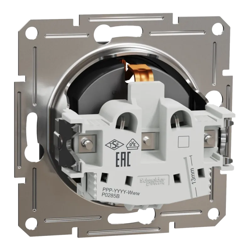 Schneider Electric EPH2900171 Asfora Розетка 220В антрацит, пластик, із заземленням, Schuko, без захисної кришки, без шторок, для врізного монтажу