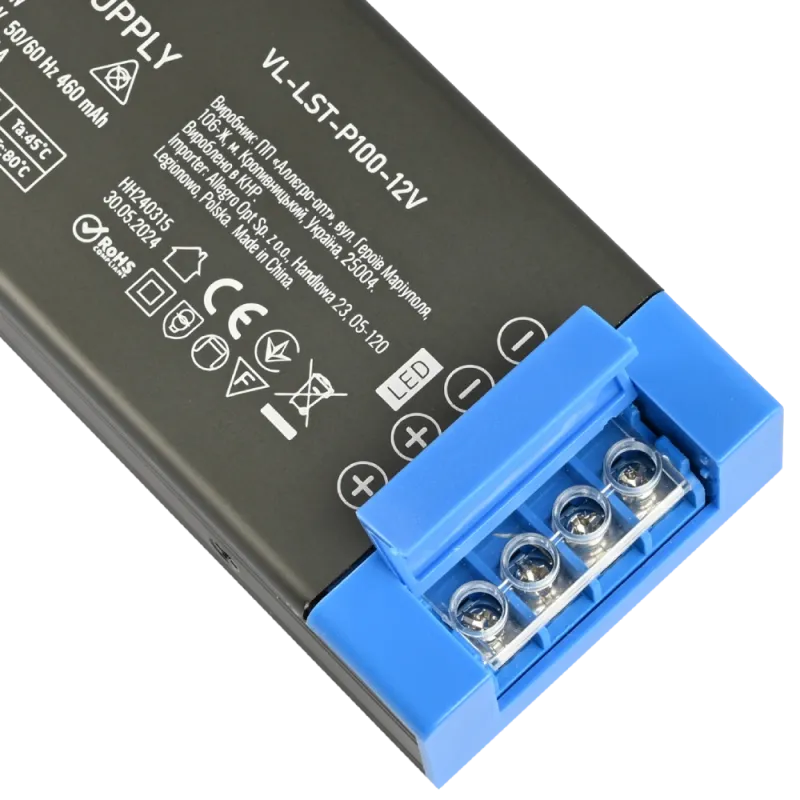 VIDEX (VL-LST-P100-12V) DC12V 8.25A 100W IP20 Блок живлення для LED стрічки