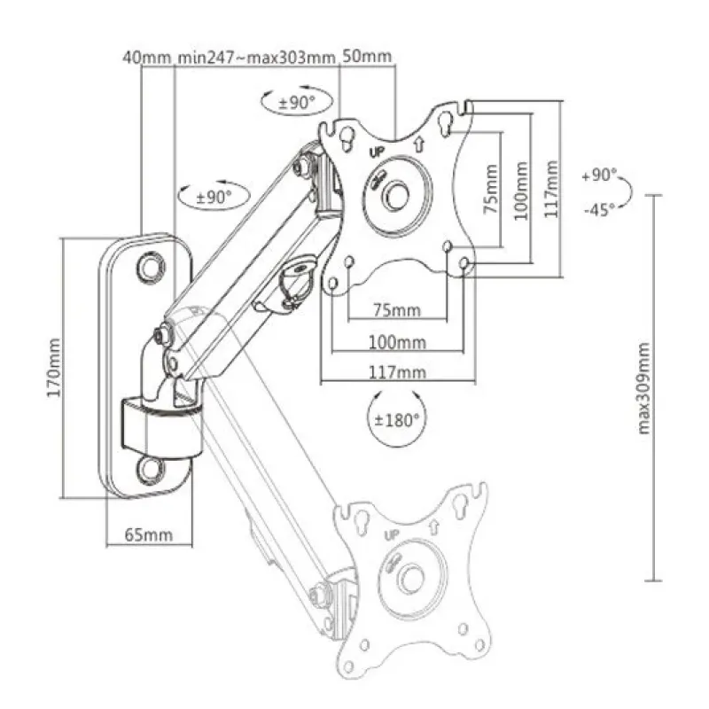 Gembird MA-WA1-01 17-27" 7кг Кронштейн для монітора