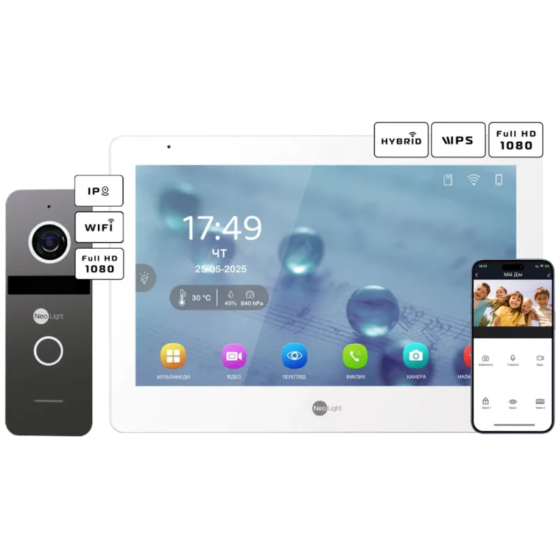 Neolight MEZZO Hybrid + SOLO IPW Graphite с уголком, PoE адаптер для вызовной панели Комплект видеодомофона