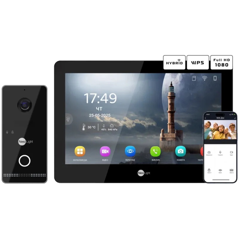 Neolight MEZZO Hybrid Black + OPTIMA IPW Black Комплект видеодомофона