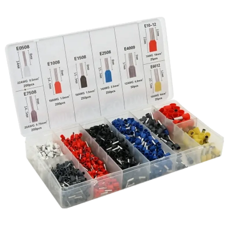(E0508w-200, E7508g-200, E1008r-200, E1508bl-250, E2508b-250, E4009g-50, E6012y-25, E1012r-25) Набор клемм/наконечников 1200шт