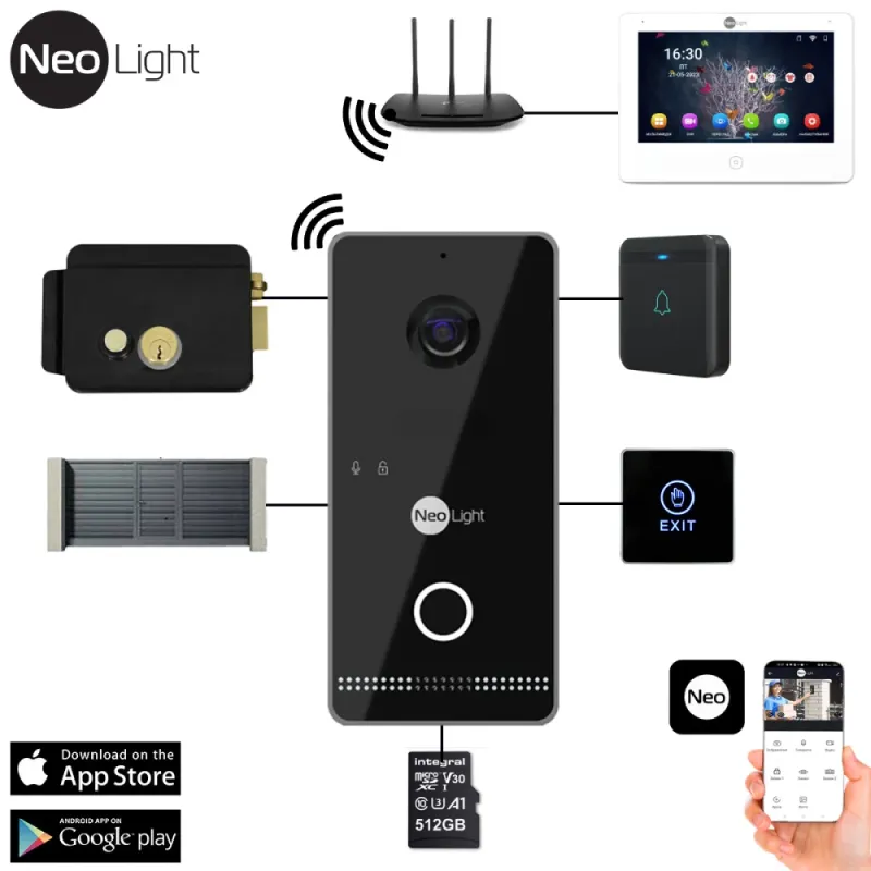 Neolight ALPHA Hybrid Black + OPTIMA IPW Black Комплект відеодомофону