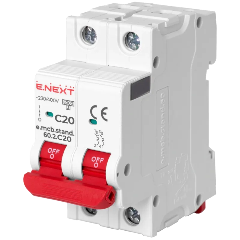 Enext e.mcb.stand.60.2.C20, 2р, 20А, C, 6кА Модульний автоматичний вимикач