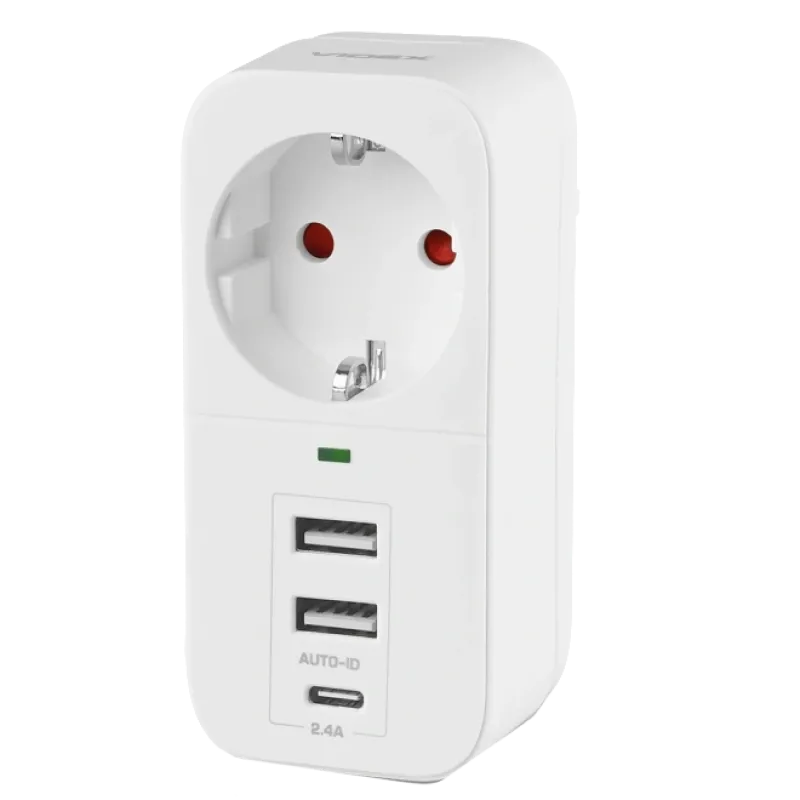VIDEX ONCORD 1п 2.4A 2USB+USB-C Сетевой адаптер Type-C с заземлением