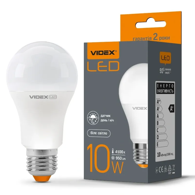 VIDEX A60e 10W E27 4100K LED лампа с сенсором освещенности