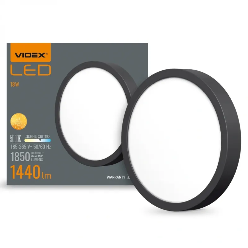 VIDEX 18W 5000K Black LED светильник круглый накладной